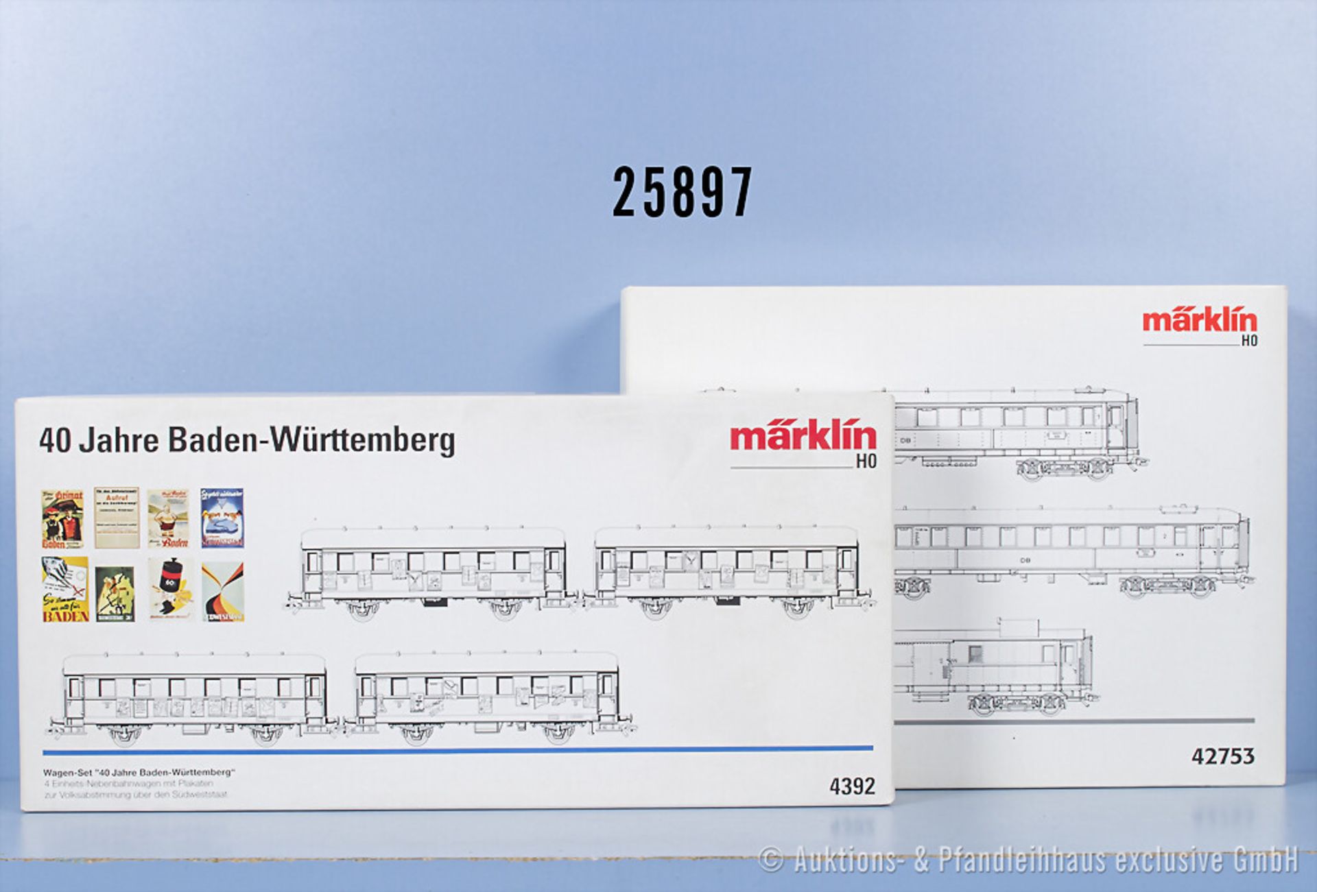 2 Märklin H0 Wagensets, dabei 4392 "40 Jahre Baden Württemberg" und 42753 D-Zug-Wagen ...
