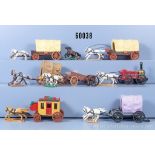 6 Timpo Toys Kutschen, u.a. Postkutsche, Planwagen, Feuerwehrkutsche sowie einige ...