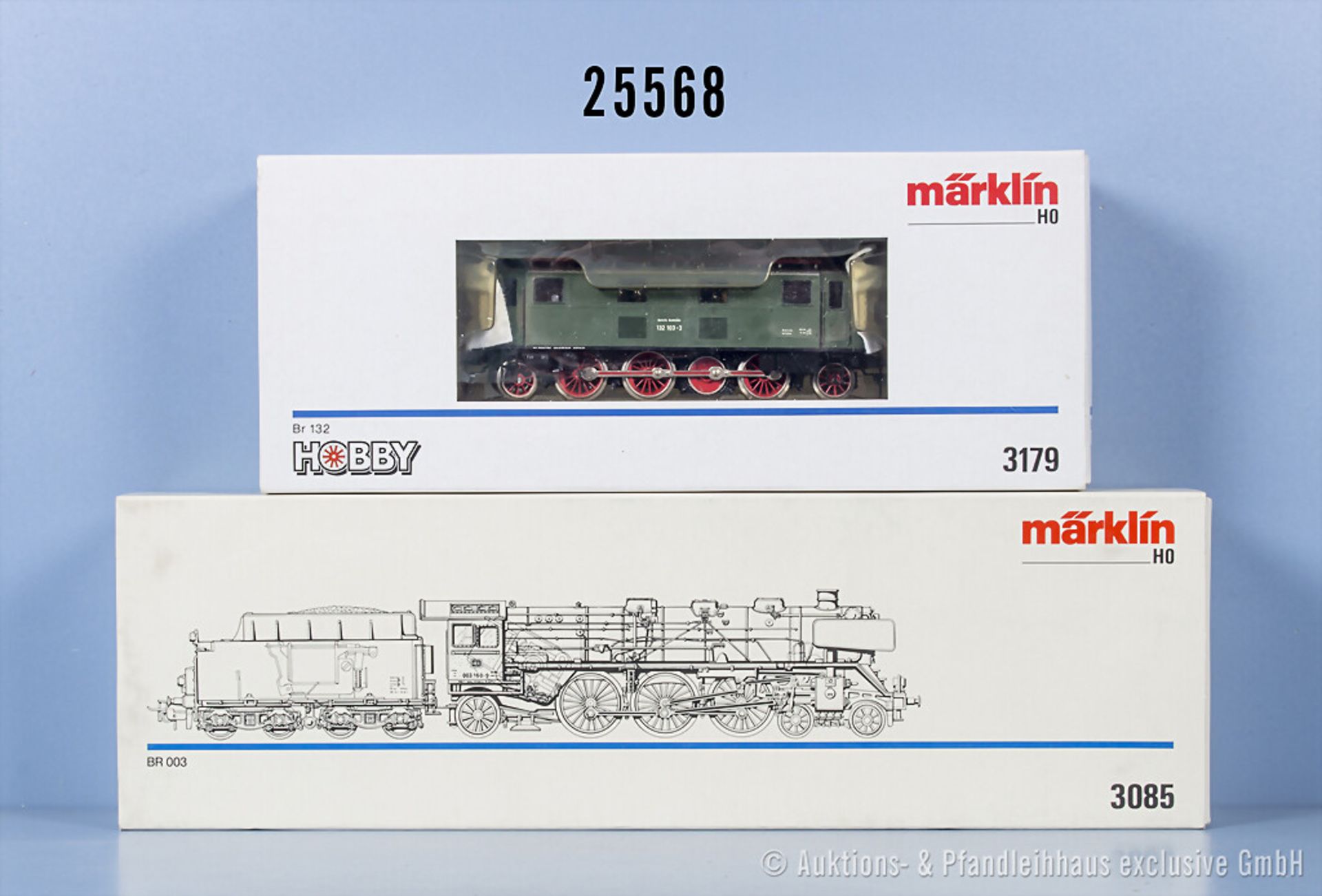 2 Märklin H0 Loks, dabei 3085 Schlepptenderlok der DB, BN 003 160-9 und 3179 E-Lok der ...