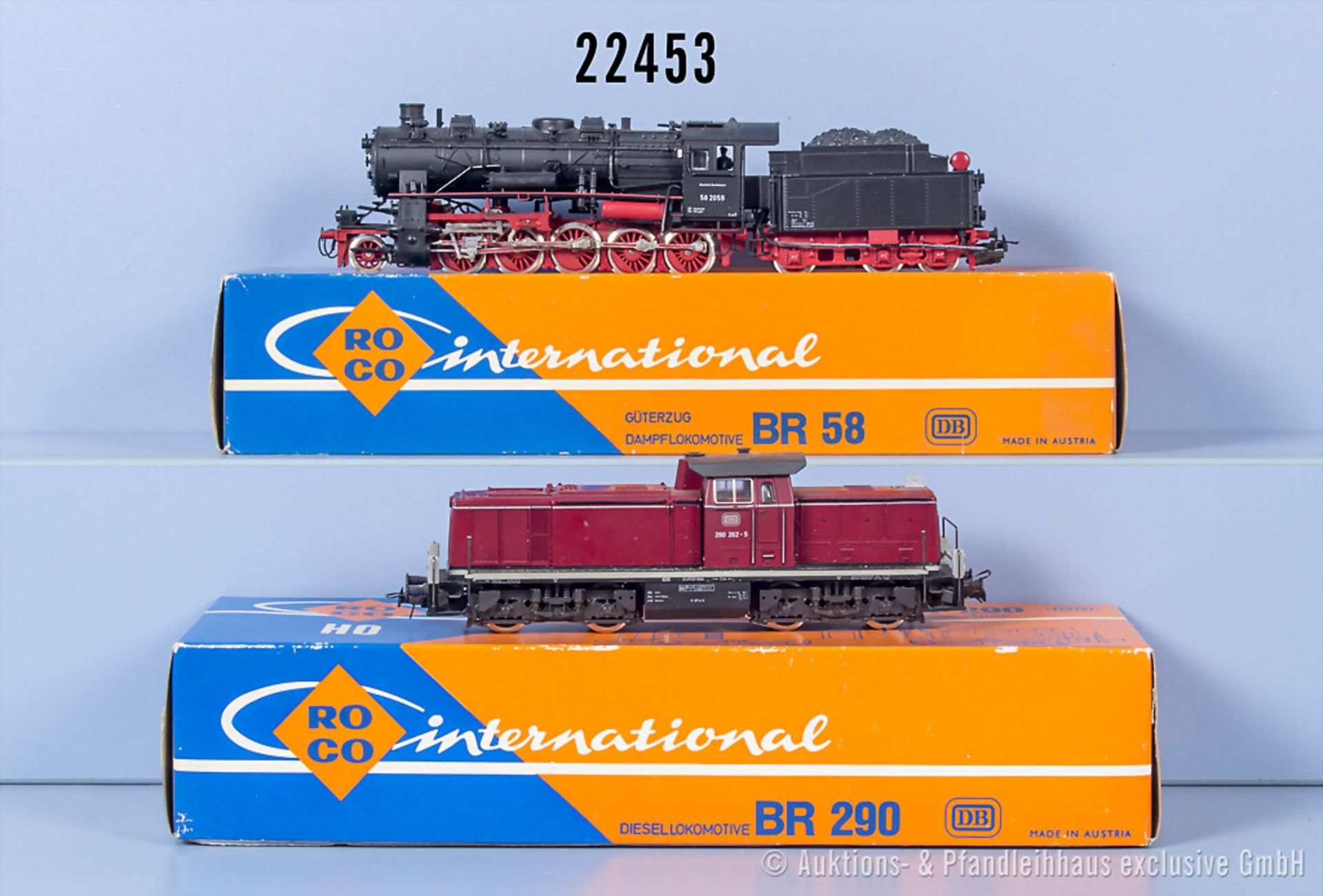 2 Roco H0 Loks, dabei 4112 Schlepptenderlok der DB, BN 58 2059 und 4154 Diesellok der ...