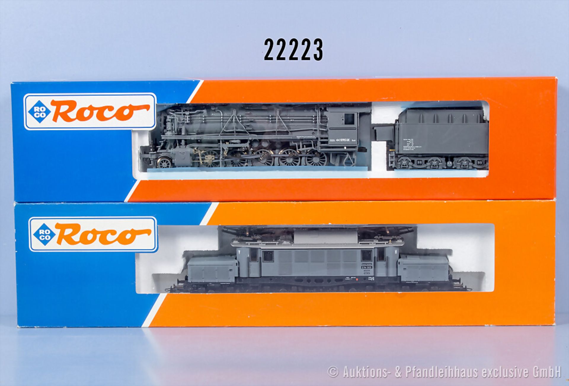 2 Roco H0 Loks, dabei 43352 Schlepptenderlok der DRG, BN 44 1095 und 43416 E-Lok der ...