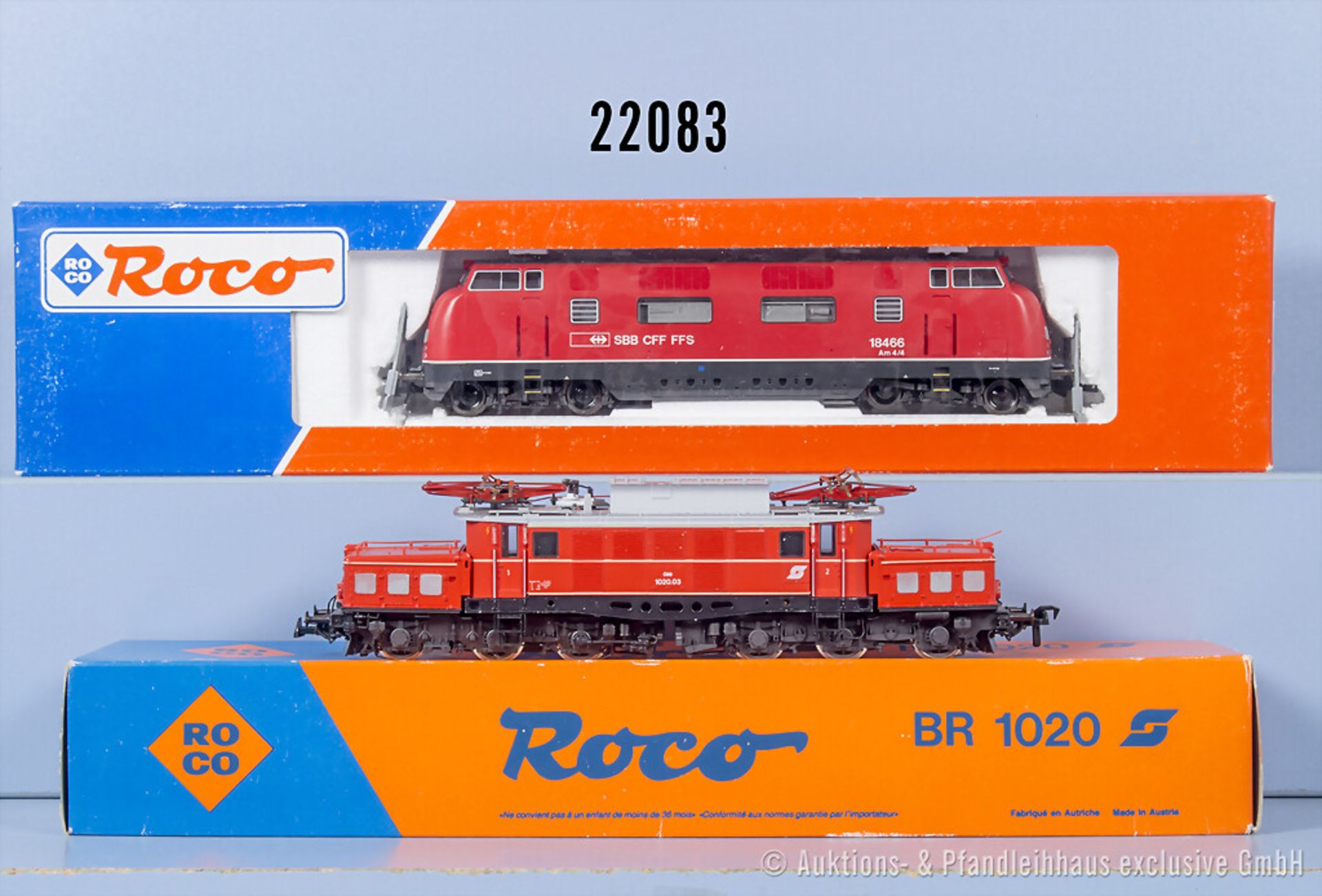 2 Roco H0 Loks, dabei 04169 E-Lok der ÖBB, BN 1020.03 und 43580 Diesellok der SBB, BN ...