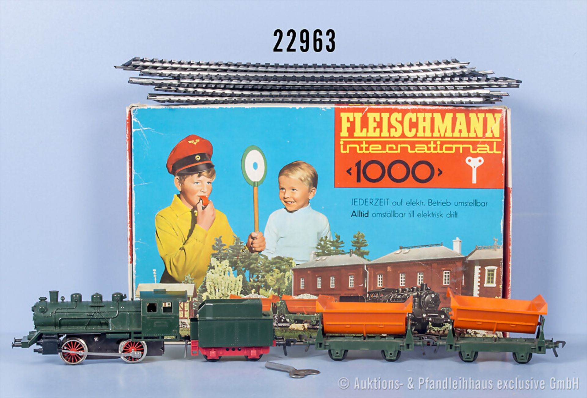Fleischmann H0 1000 Startset Güterzug mit Schlepptenderlok für Uhrwerkbetrieb, 2 ...