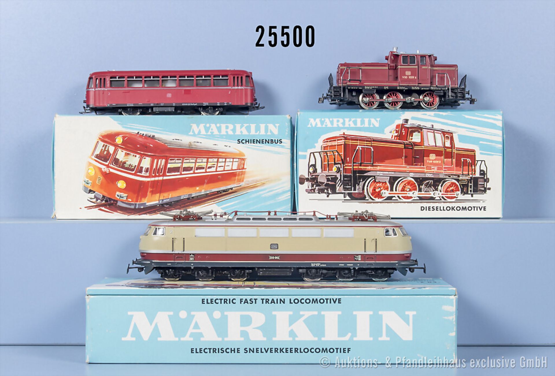 Märklin H0, dabei 3016 Schienenbus der DB, BN 95 9189, 3053 E-Lok der DB, BN E03 002 ...