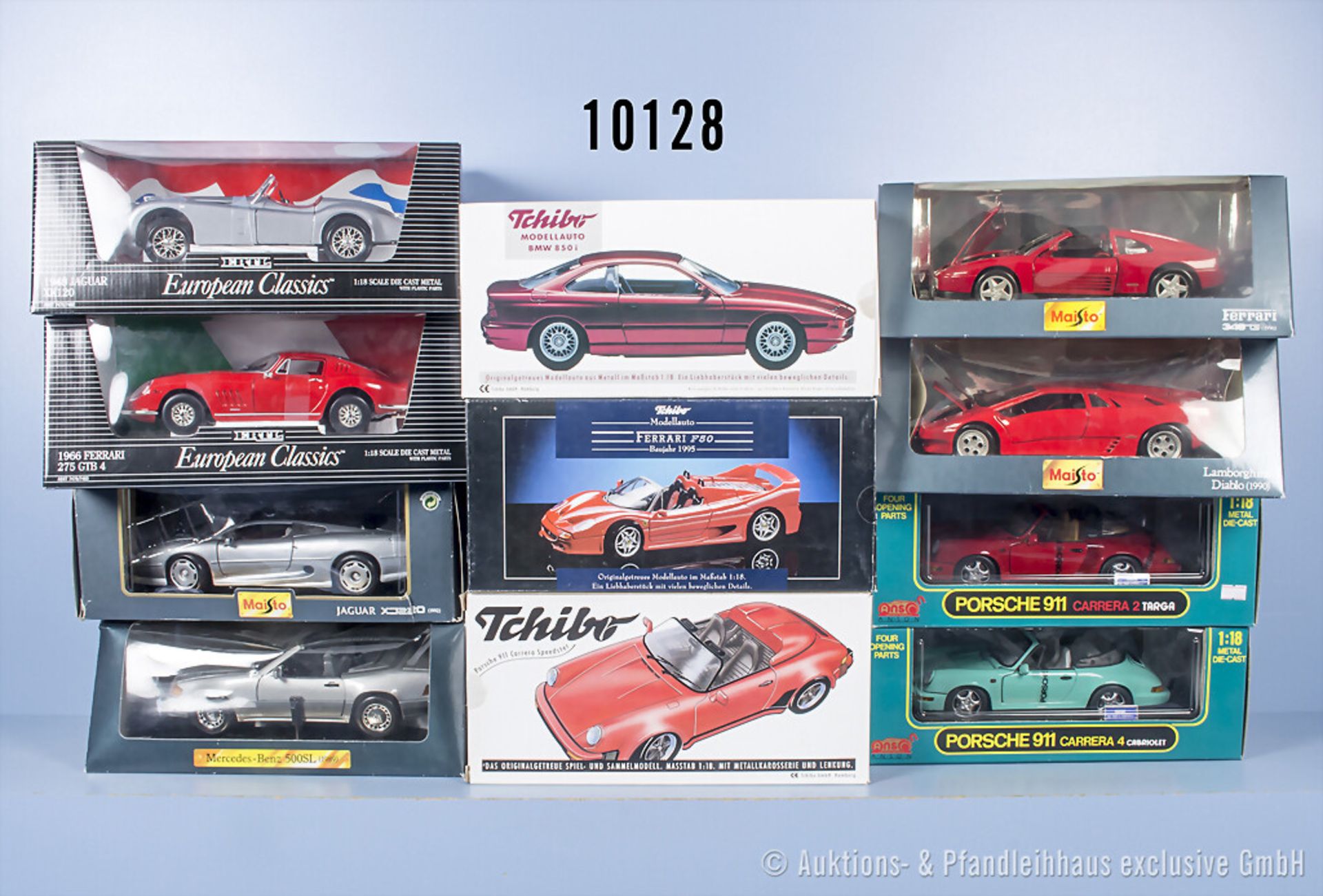 9 Modellfahrzeuge, Sportwagen u.a. Ferrari 348ts, Porsche 911 Carrera, Lamborghini ...