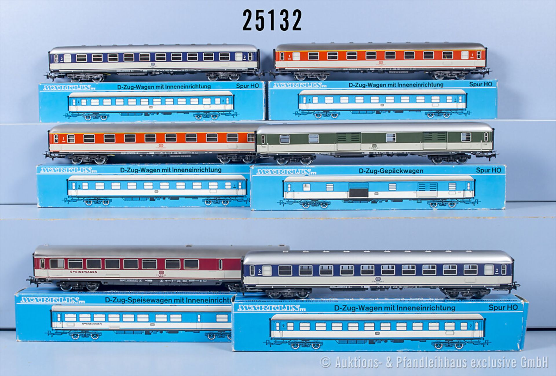 6 Märklin H0 D-Zug-Wagen, dabei 2 x 4091, 2 x 4092, 4093 und 4094, Z 1-2 in ...