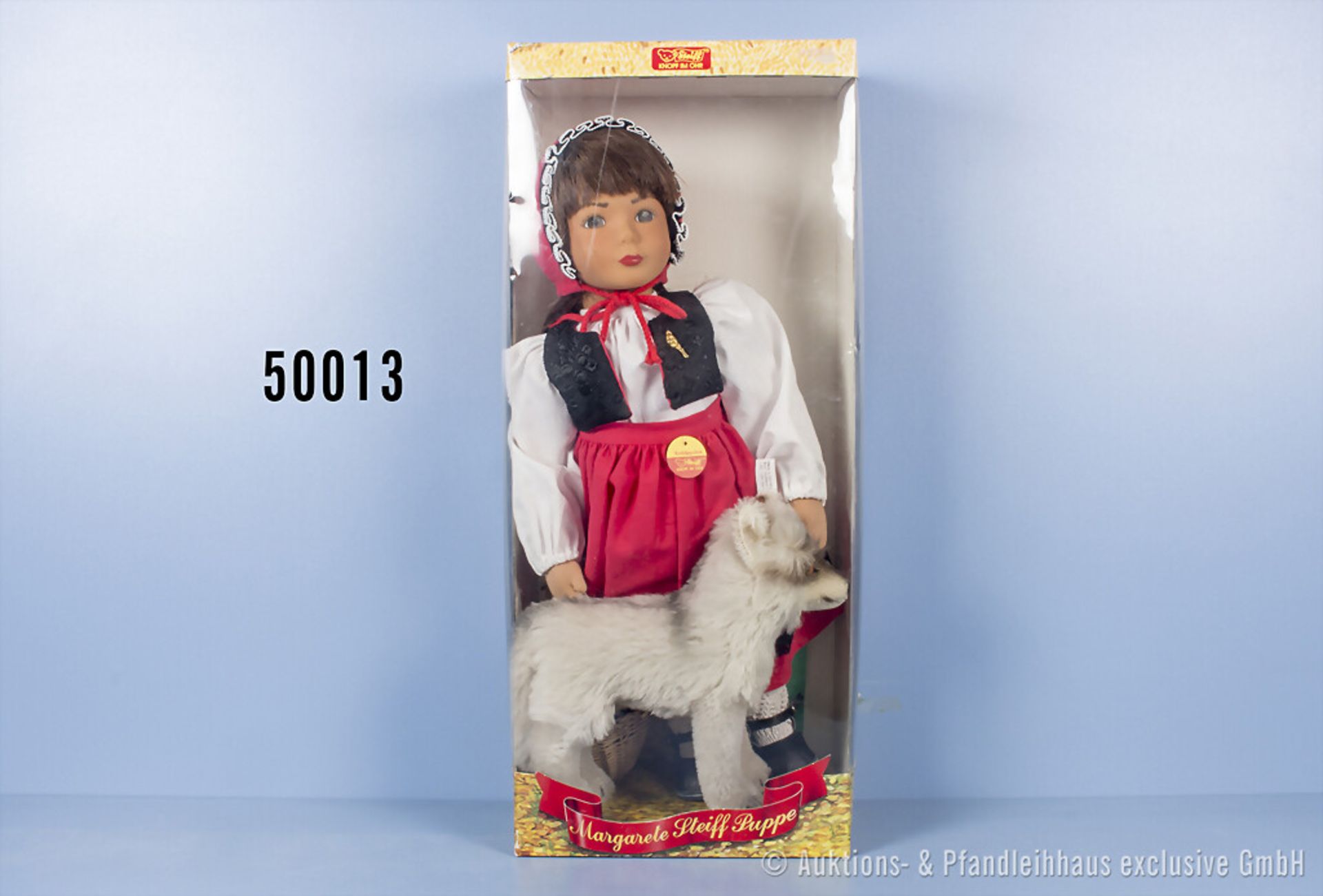 Steiff Puppe Rotkäppchen, Ziege mit Knopf und Fahne, Nr. 0127/22, Rotkäppchen mit ...