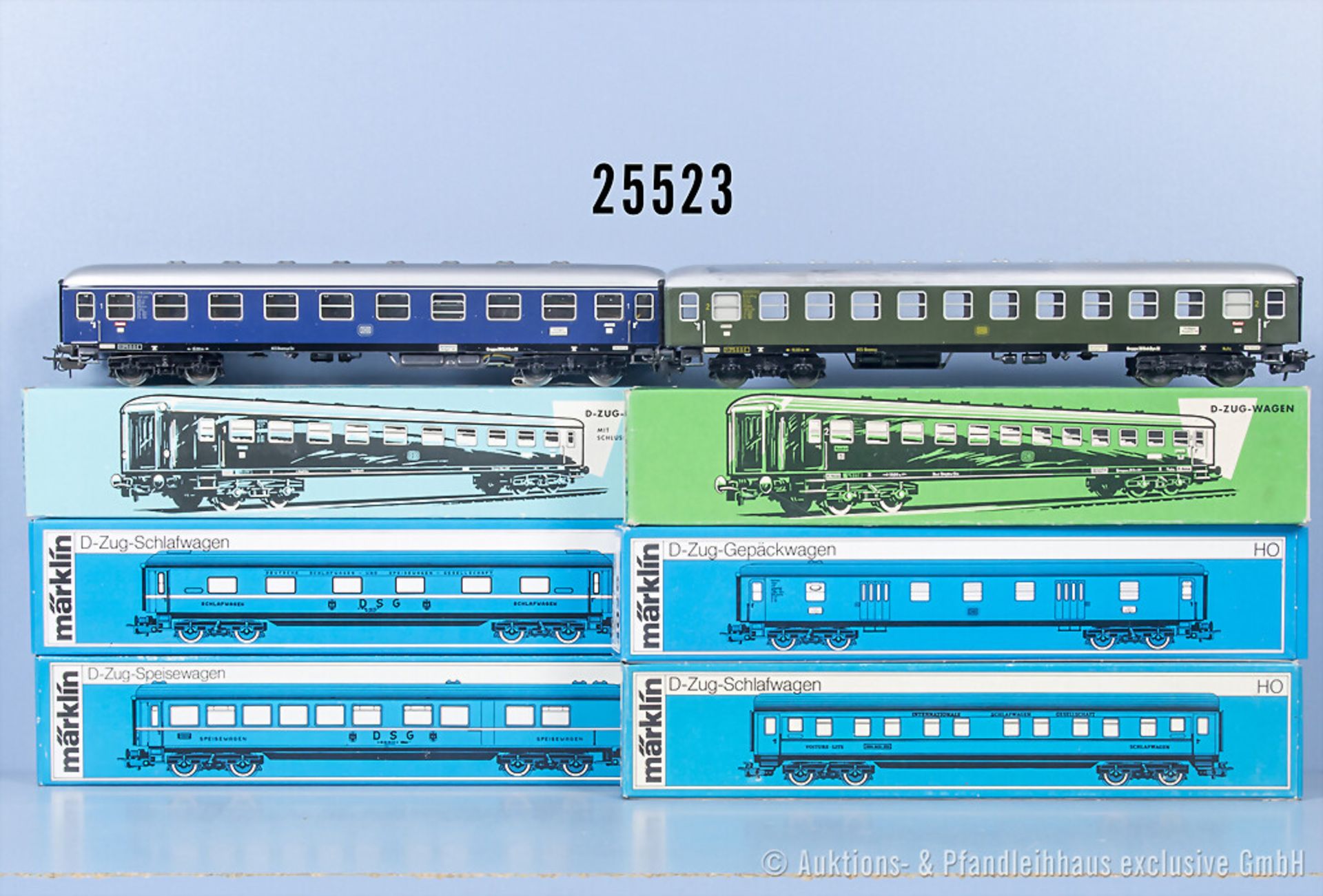 6 Märklin H0 D-Zug-Wagen, dabei 4022, 4026, 4029, 4032, 4064 und 4188, Z 1-2, in ...