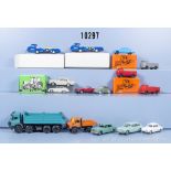 18 Modellfahrzeuge, Pkw, Lkw usw., dabei Cursor, Record, Conrad, NZG, PN usw., Metall/ ...