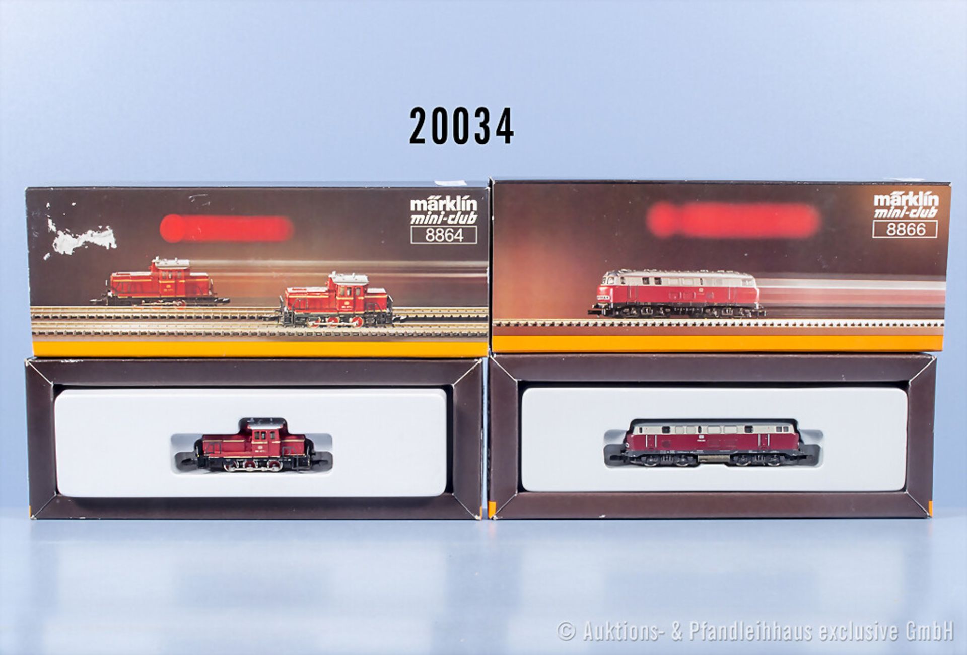 2 Märklin Spur Z Loks, dabei 8864 Diesellok der DB, BN 260 417-1 und 8866 Diesellok der ...