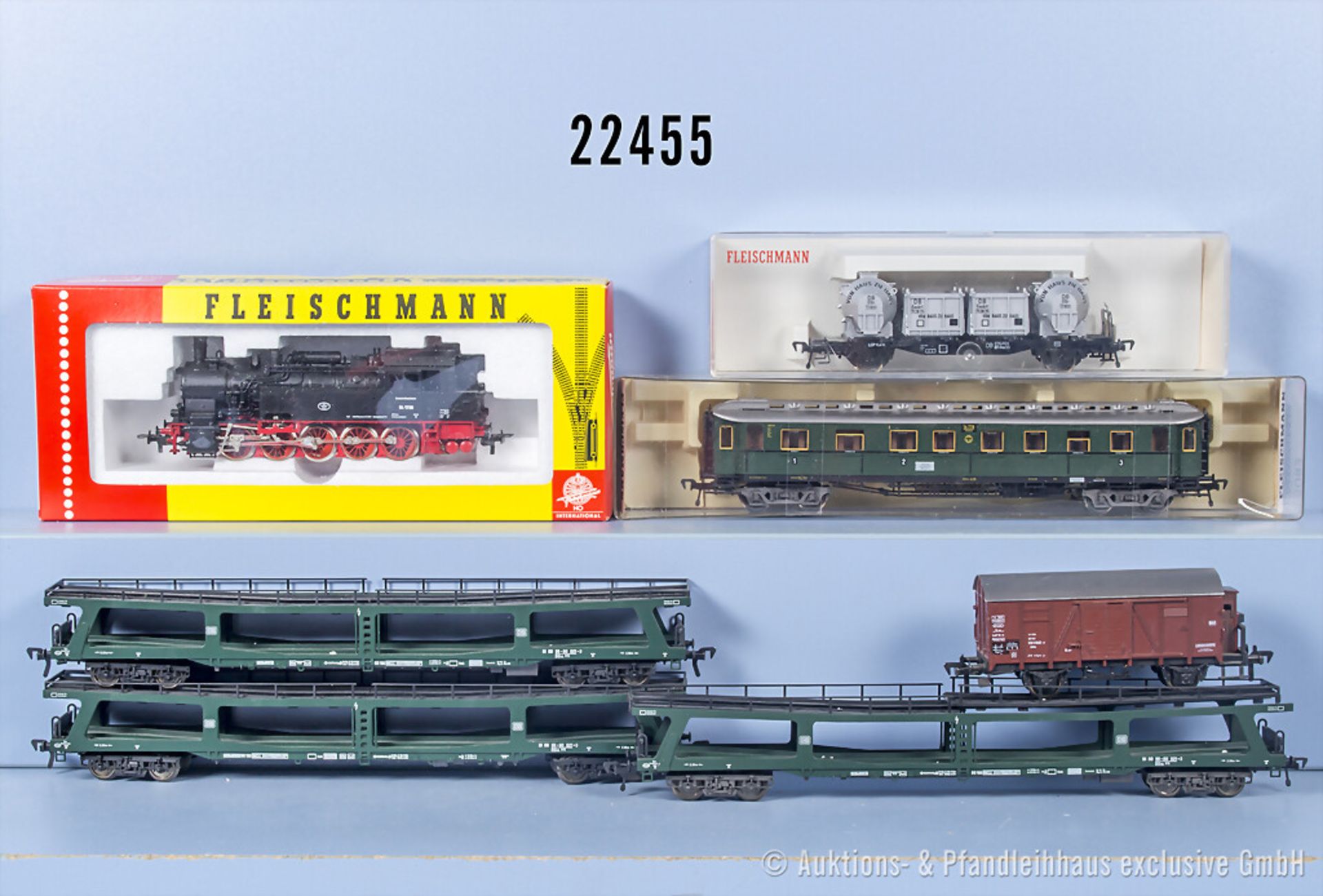 Fleischmann H0 Zug, dabei 4094 Tenderlok der DB, BN 94 1730 und 6 Wagen, Z 1, 2 x in ...