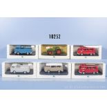 6 Cursor Modelle, u.a. VW Bulli Feuerwehr, VW Clipper L, Kunststoff, 1x Metall, 1:43, Z ...