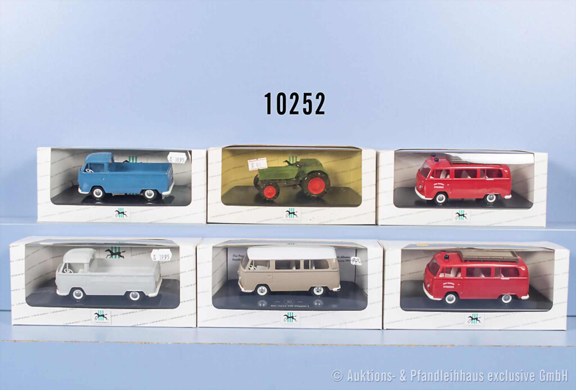 6 Cursor Modelle, u.a. VW Bulli Feuerwehr, VW Clipper L, Kunststoff, 1x Metall, 1:43, Z ...