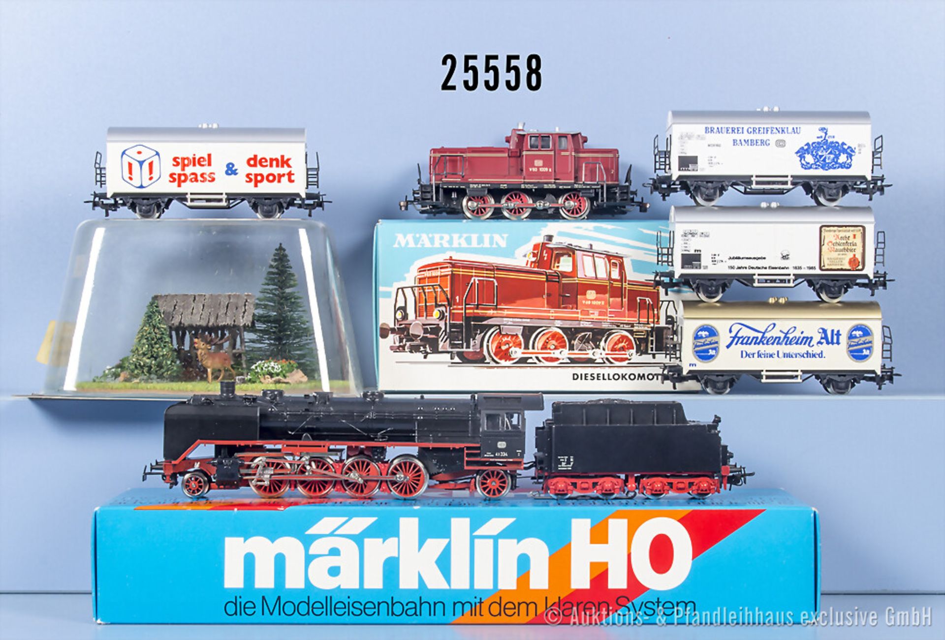 Märklin H0 3065 Diesellok der DB, BN V60 1009 mit Prüfsiegel, 3082 Schlepptenderlok der ...