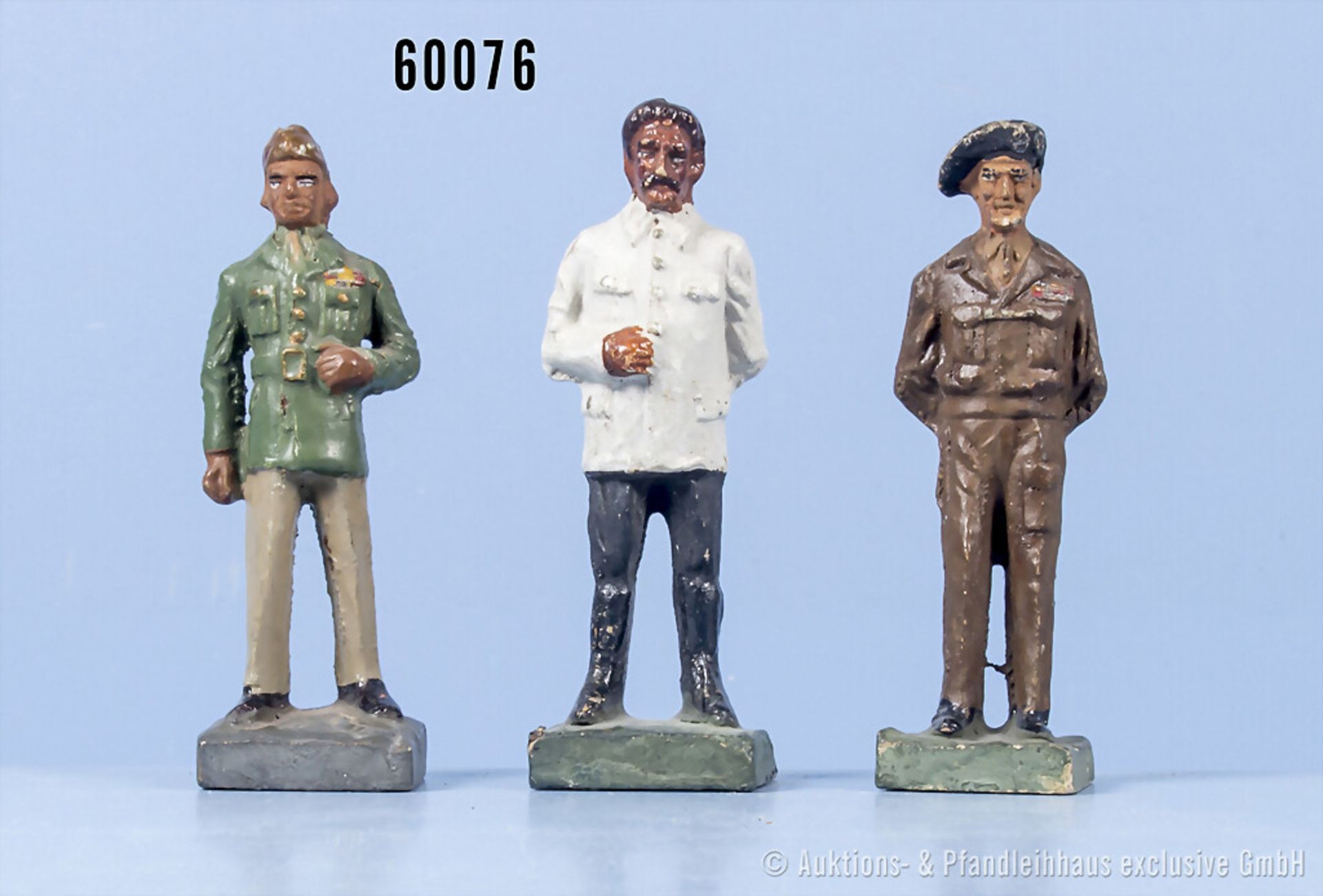 3 Durso Persönlichkeiten, Eisenhower, Montgomery und Stalin, Masse, 7 cm, Z 1, made in ...