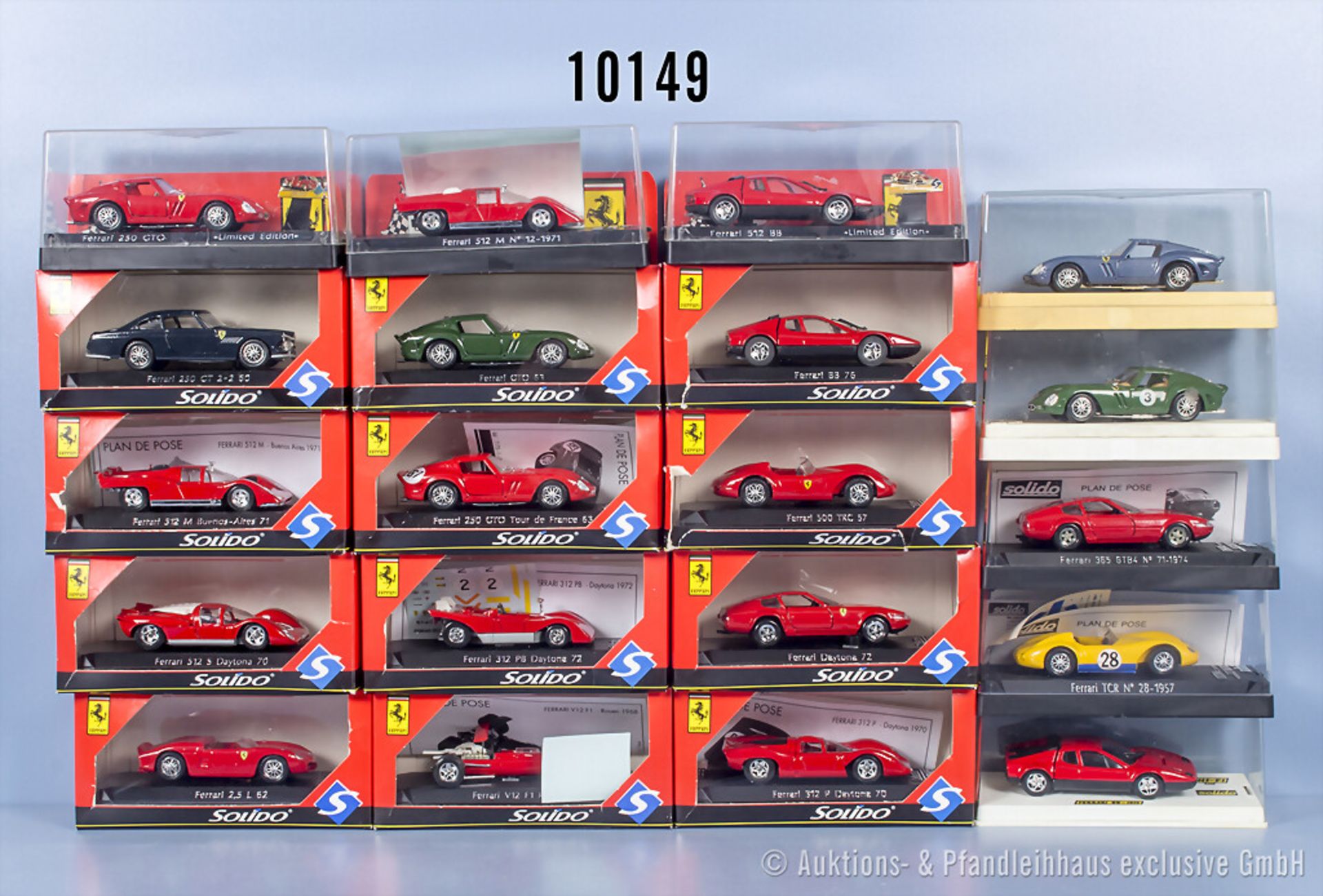 20 Solido Modellfahrzeuge, Ferrari Modelle, Metall, 1:43, Z 0, OVP, teilweise ohne ...