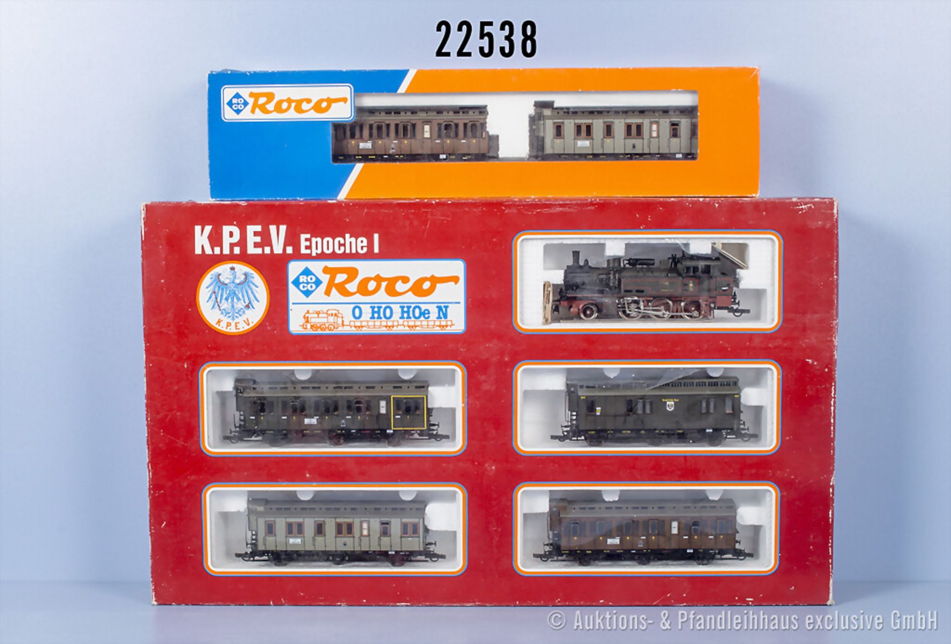 Roco H0 43025 Personenzugset der KPEV mit Tenderlok, BN 7726 und 3 Wagen sowie 44013 ...