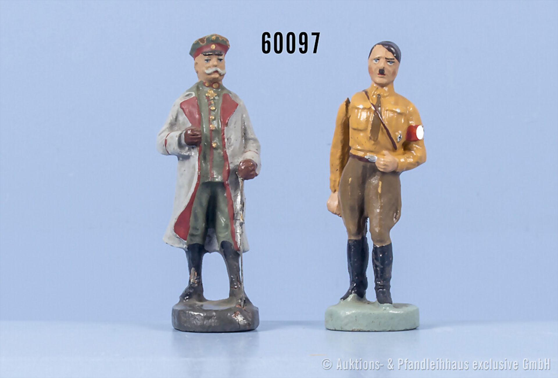 2 Elastolin Persönlichkeiten stehend, A. Hitler in Parteiuniform und beweglichem ...