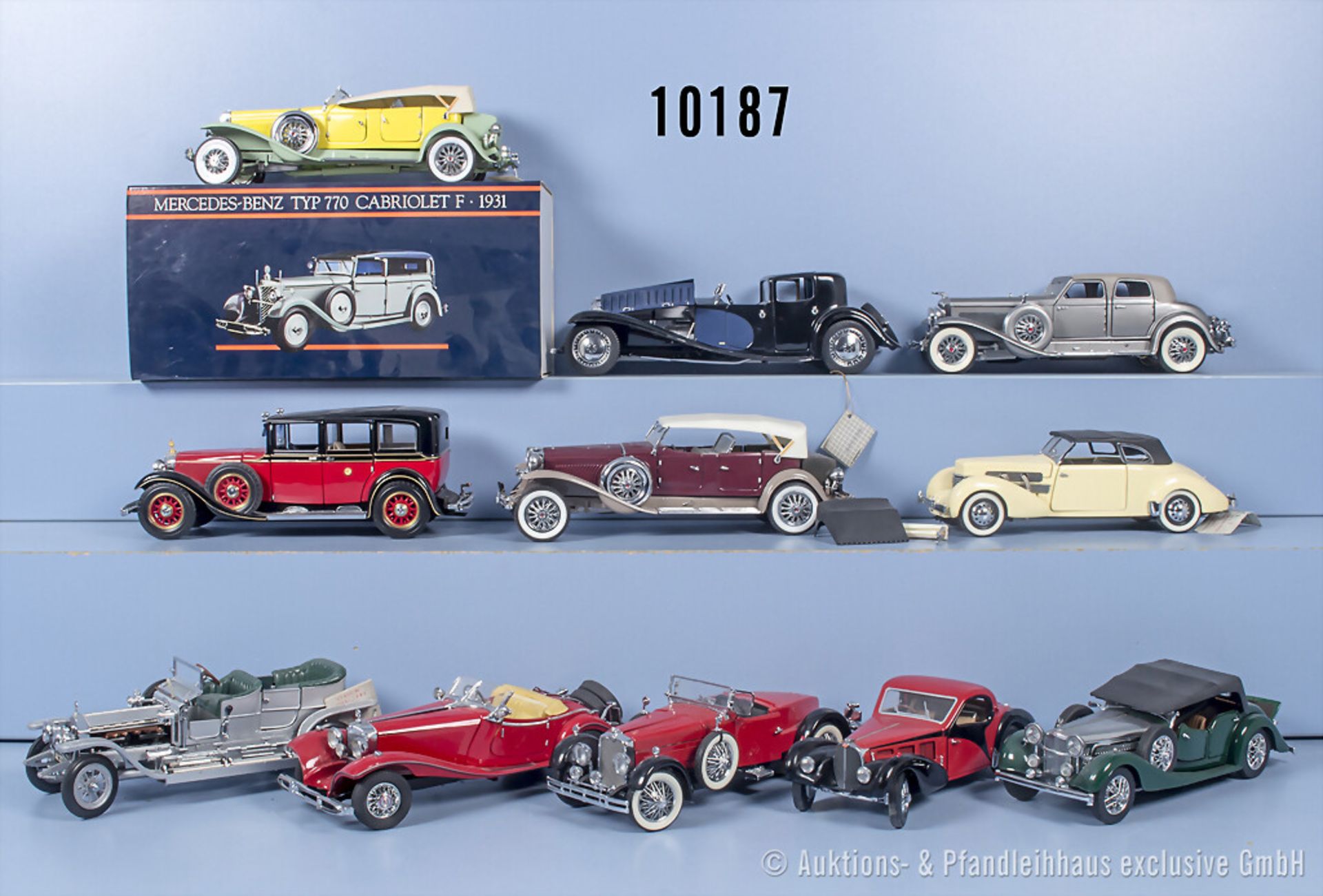 11 Franklin MInt Modellfahrzeuge, u.a. 1935 Mercedes-Benz 770K Grosser, 1930 Duesenberg ...