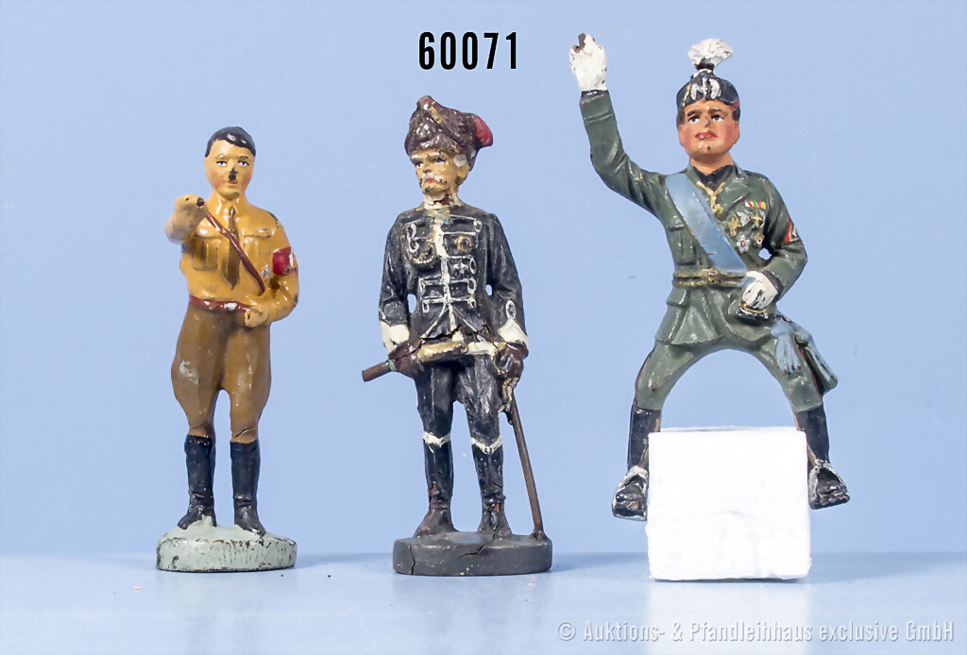 3 Elastolin Persönlichkeiten, A Hitler (Grußarm festgeklebt), von Mackensen und ...