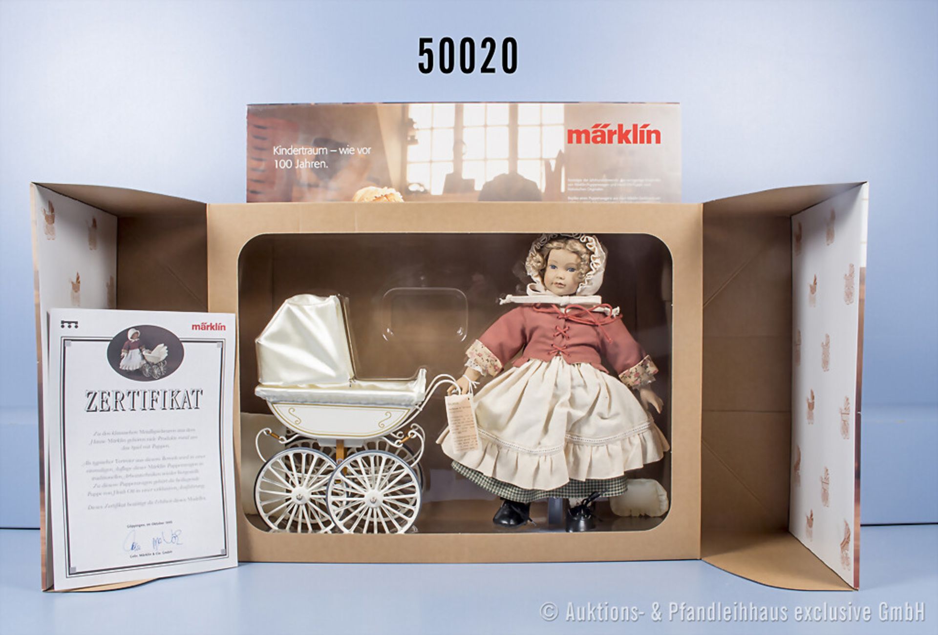 Märklin Puppenwagen mit Puppe 1611, Metall/ Holz/ Stoffe, Kleid der Puppe teils ...