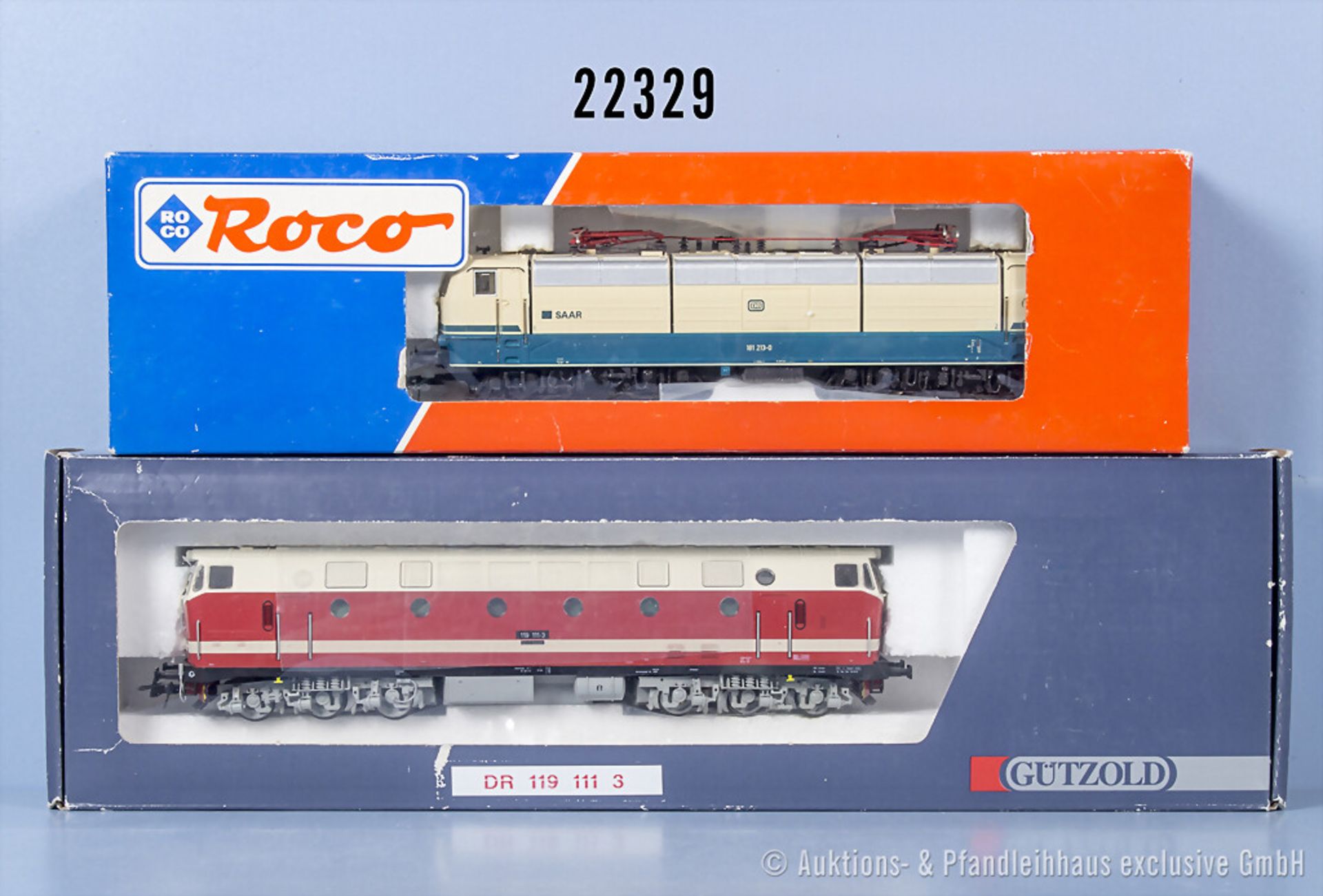 2 H0 Loks, dabei Roco 43984 E-Lok der DB, BN 181 213-0 und Gützold 33200 Diesellok der ...