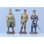 3 Lineol Persönlichkeiten, Ludendorff, Hindenburg und Raeder, Masse, 7 cm, teilw. ...