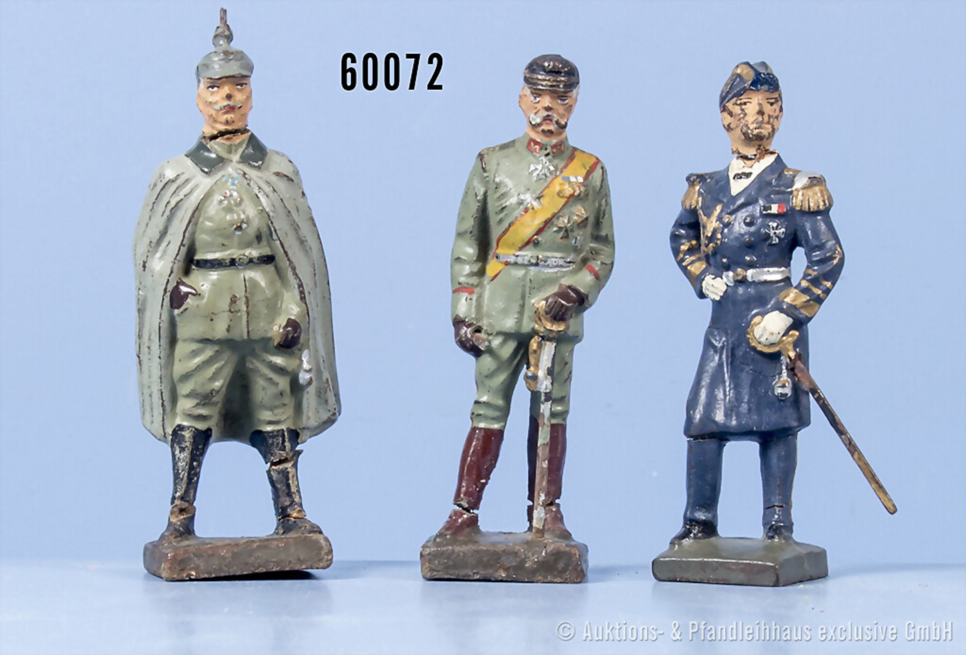 3 Lineol Persönlichkeiten, Ludendorff, Hindenburg und Raeder, Masse, 7 cm, teilw. ...
