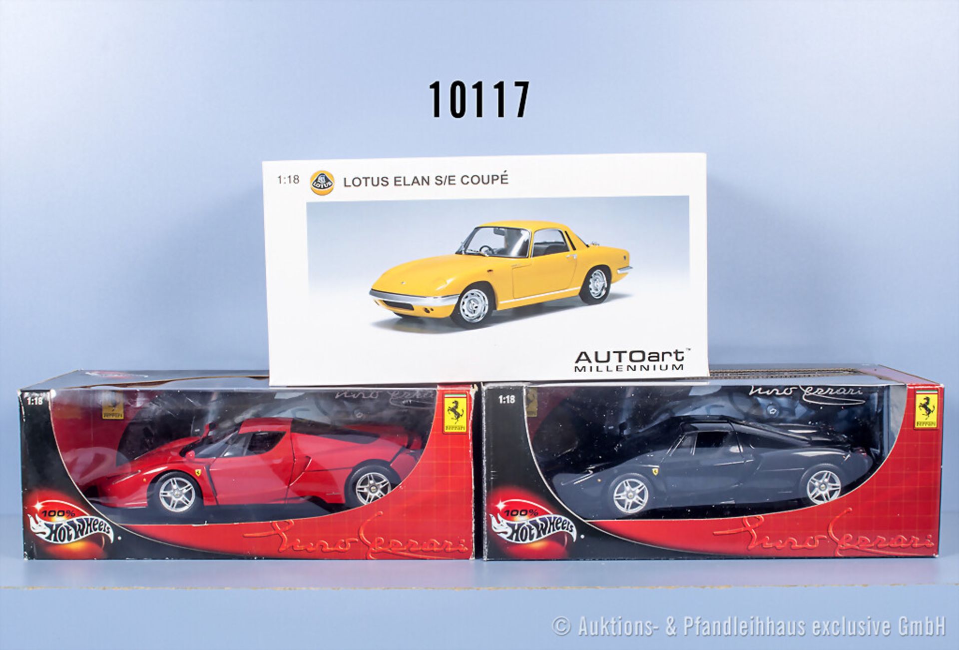 3 Modellautos, Autoart Lotus Elan S/E Coupé (Halterung Motorhaube beschädigt), 2 x ...