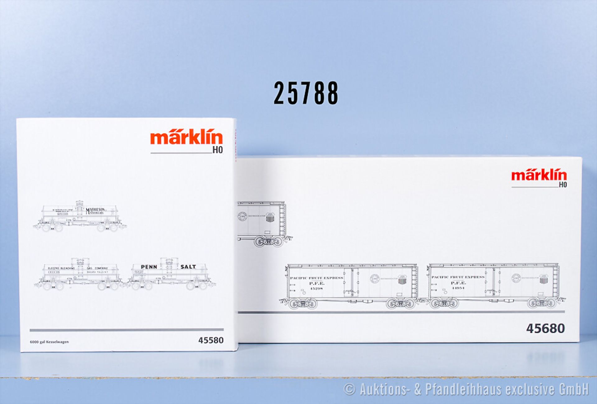 2 Märklin H0 Wagensets, dabei 45580 Kesselwagen und 45680 Reefer, Z 1, in ...