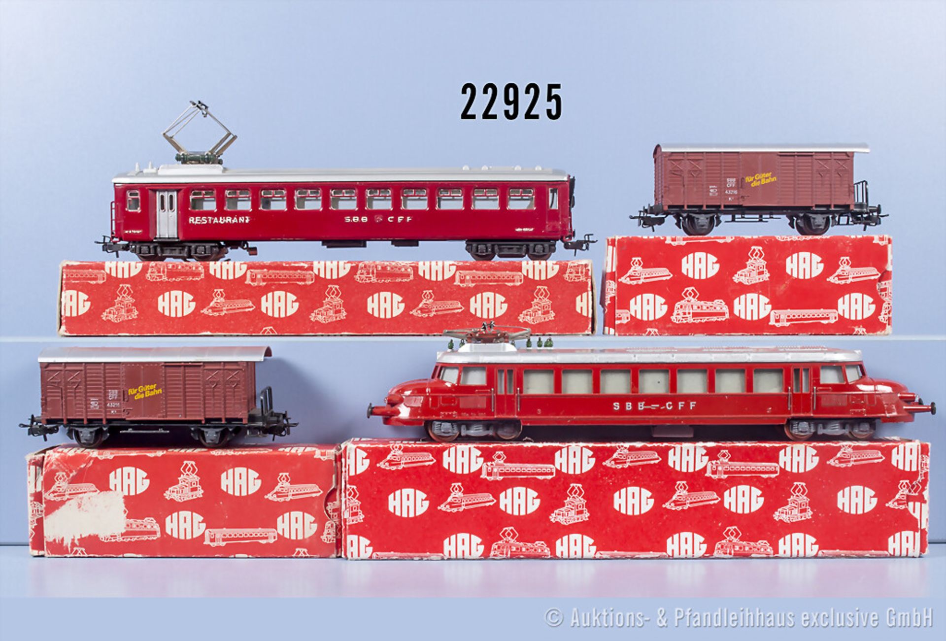 Hag H0 E-Triebwagen "Roter Pfeil" der SBB, AC und 3 Wagen, Z 2-3, 3 x in ...