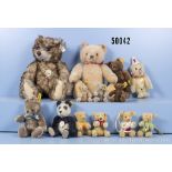 13 Steiff Bären, Mohair, Replika Teddy, KF, Nr. 407215, Teddy Panda, KFS, Nr. 029905 ...