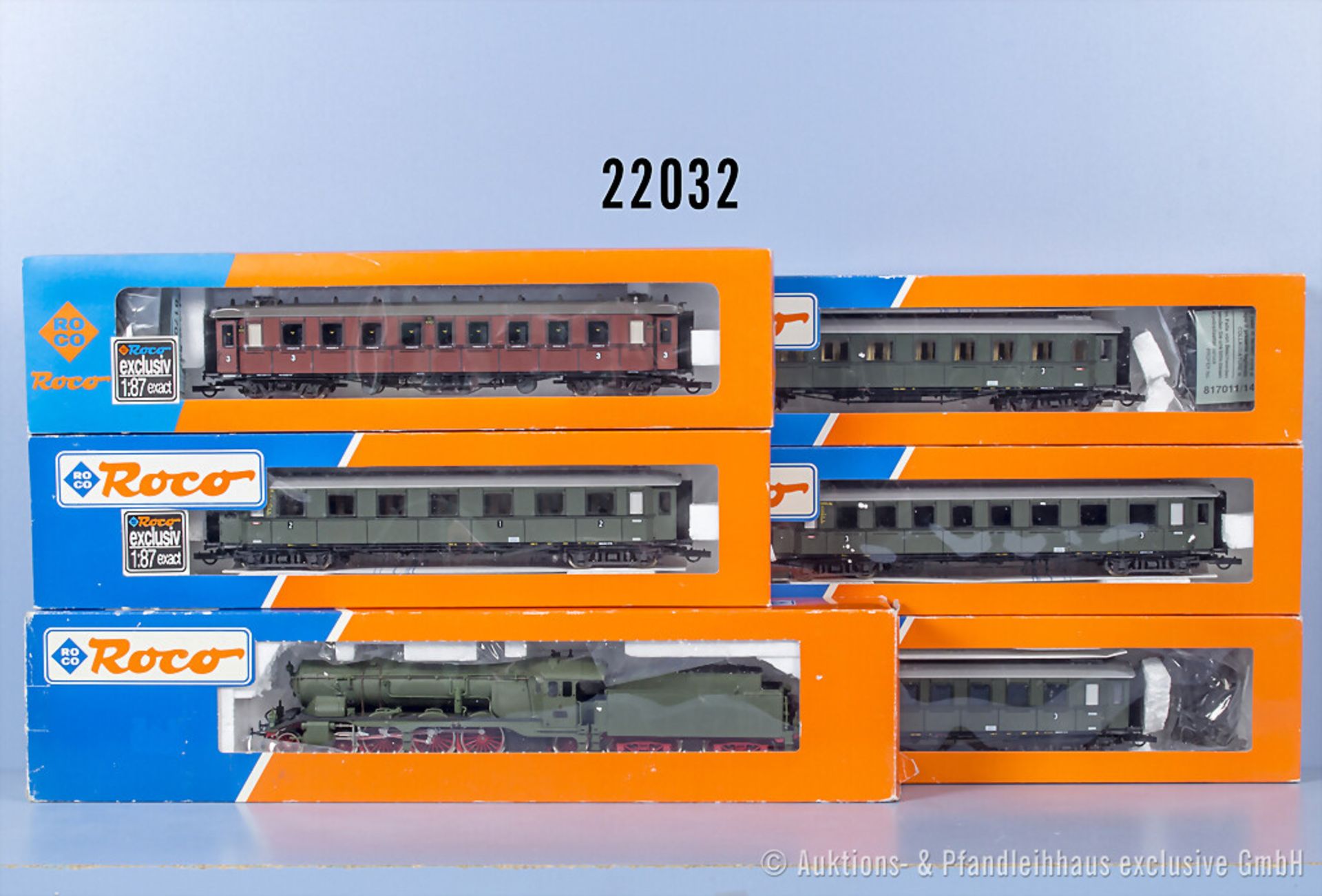 Roco H0 D-Zug mit 43216 Schlepptenderlok der K.W.St.E., BN 2025 und 5 Wagen, Z 1 in ...
