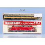 Fleischmann Spur N Zug, dabei 7260 Diesellok der ÖBB, BN 2010 096-6, mit ...