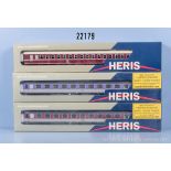 3 Heris H0 D-Zug Wagen, dabei 11029 Liegewagenset II und 1 Schlafwagen, Z 0-1, in ...