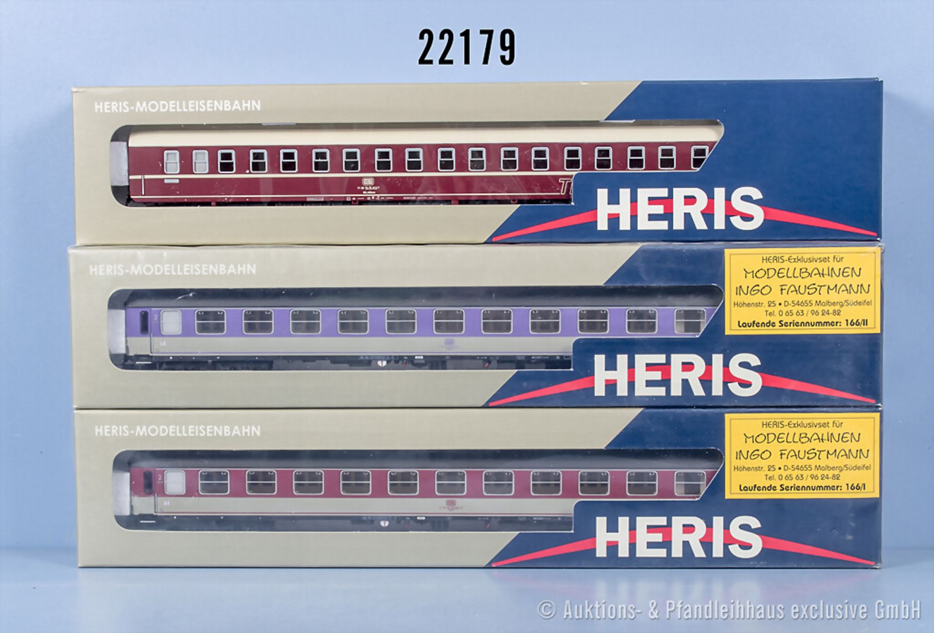 3 Heris H0 D-Zug Wagen, dabei 11029 Liegewagenset II und 1 Schlafwagen, Z 0-1, in ...