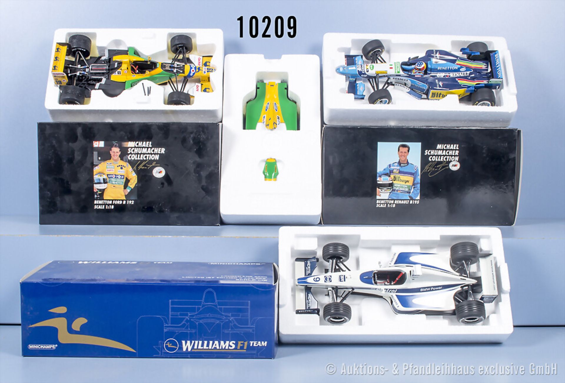 3 Minichamps Formel 1 Modellfahrzeuge, Benetton Renault B195, Benetton Ford B 192 und ...