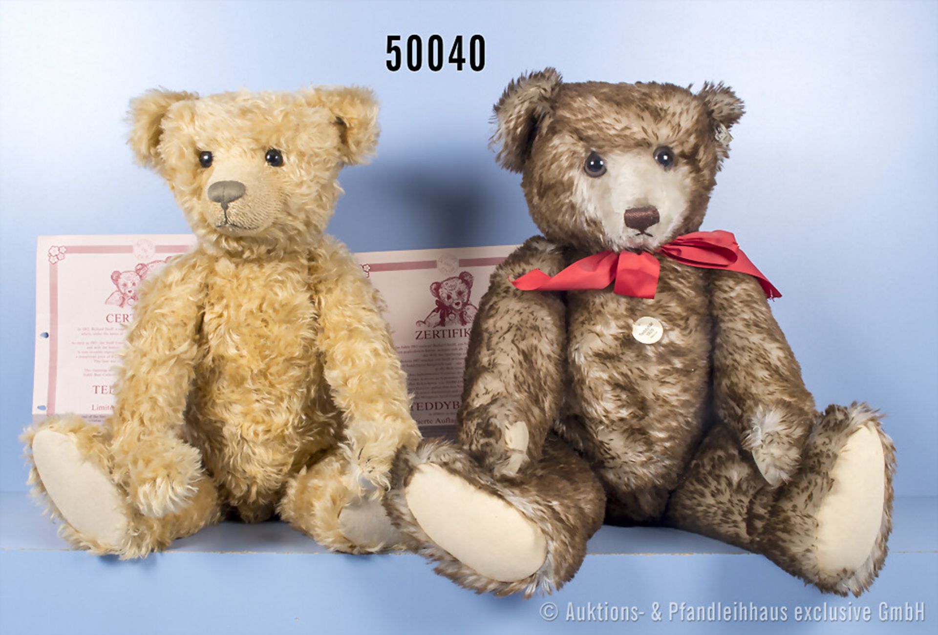 2 Steiff Bären, Mohair, großer Replika Teddy Bär 1926 KFS, Nr. 407239, 65 cm und Bärle, ...