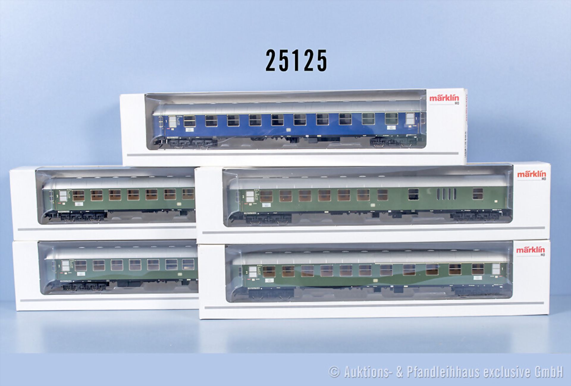 5 Märklin H0 D-Zug-Wagen, dabei 43910, 43920, 43930, 43940 und 43950, Z 1-2 in ...