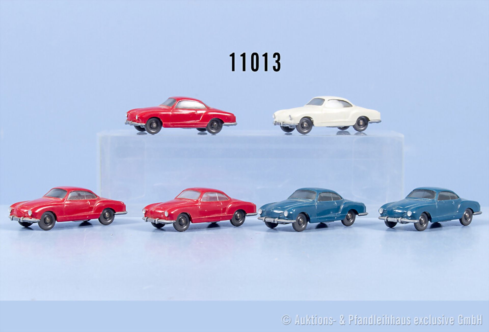 6 Wiking H0 Karmann Ghia, Nr 306/4, 3 Farbvarianten, 1 Modell etwas beschädigt, teilw. ...