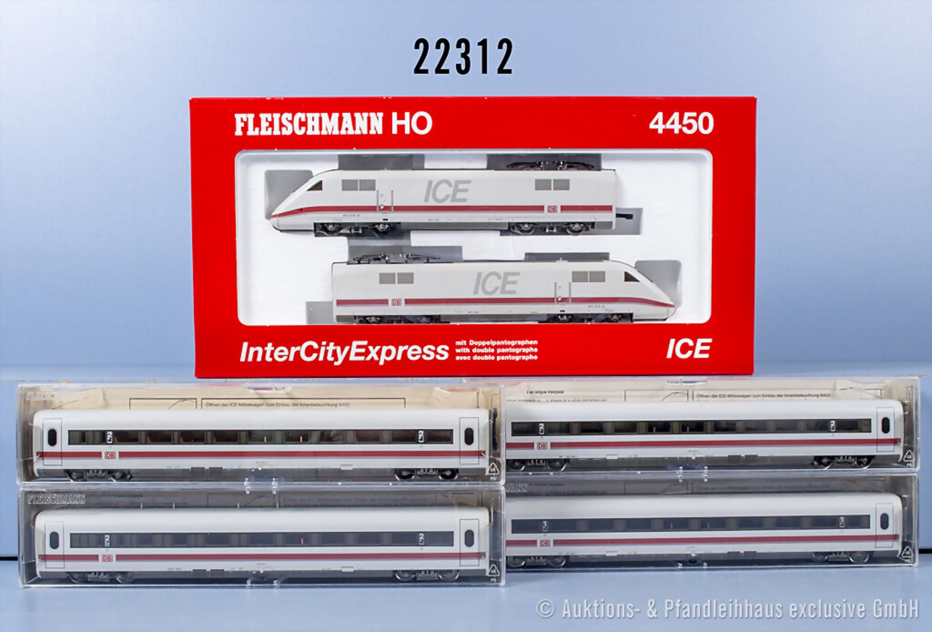 Fleischmann H0 4450 ICE Triebkopfset, BN 401 074-0 und 4 Mittelwagen, Z 1, in ...
