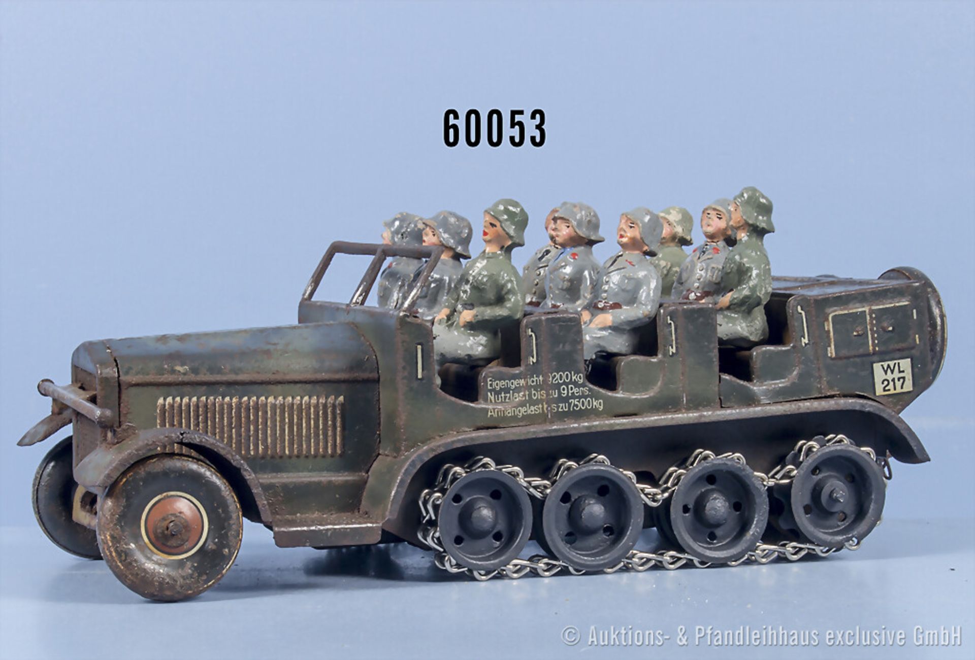 Tippco Wehrmacht Halbkettenfahrzeug WL 217, Blech, L 22 cm, Uhrwerk, 9 Mann Besatzung ...