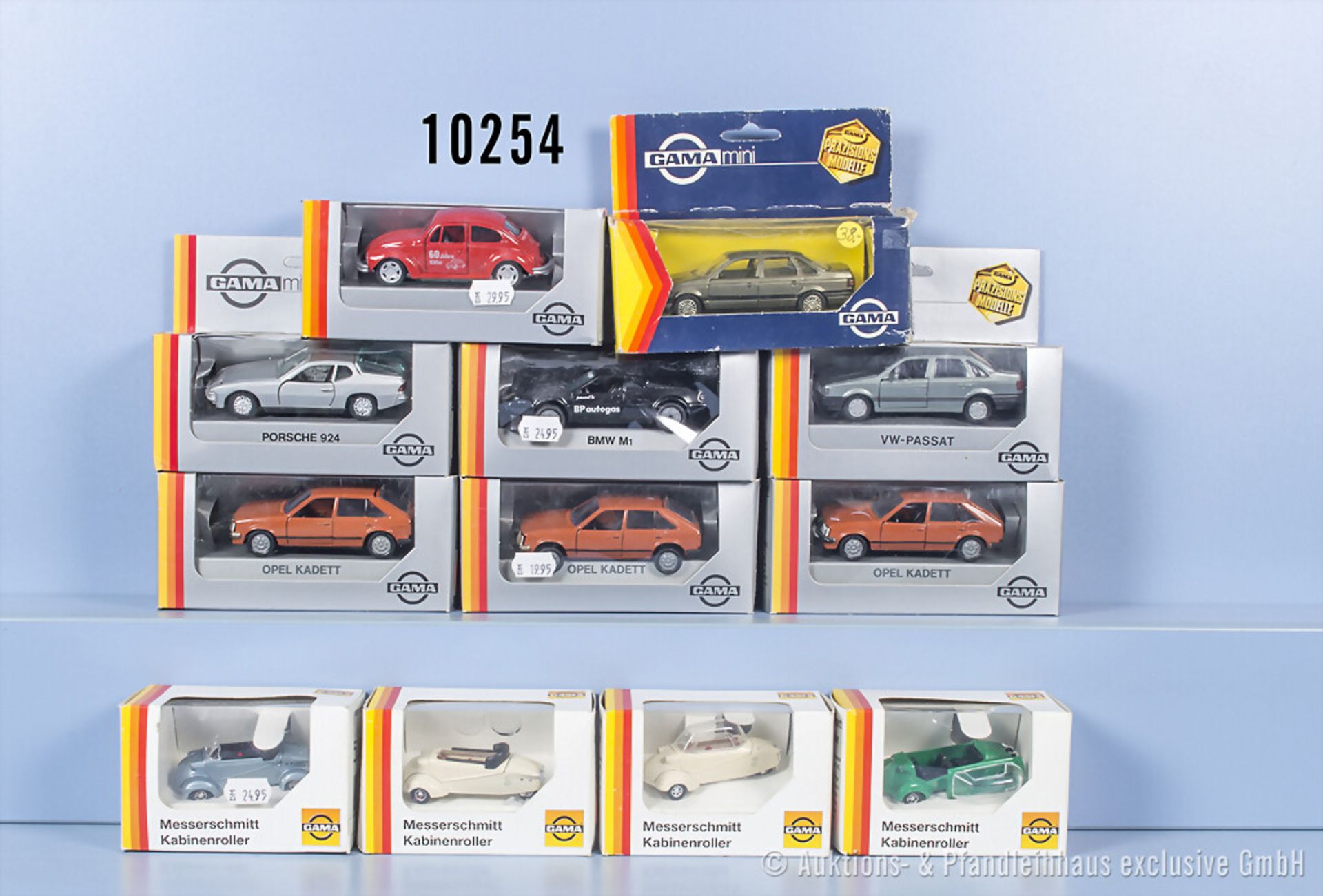 12 Gama Modellfahrzeuge, 8c Gama mini, dabei BMW M1, Porsche 924, Messerschmitt ...