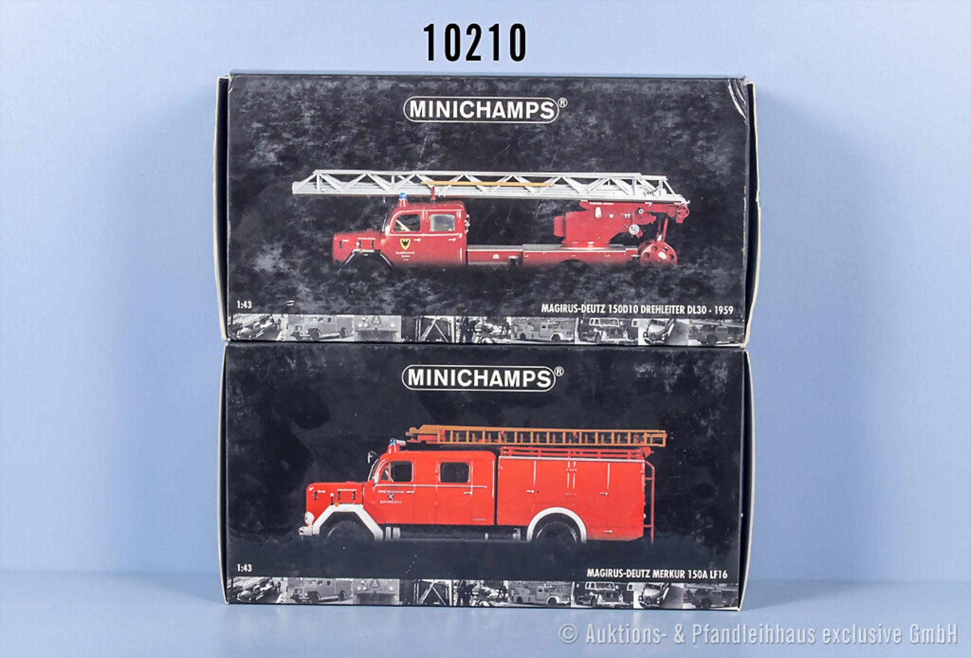 2 Minichamps, Magirus Deutz Merkur 150A LF16 und Magirus Deutz 150D10 Drehleiter DL30 ...