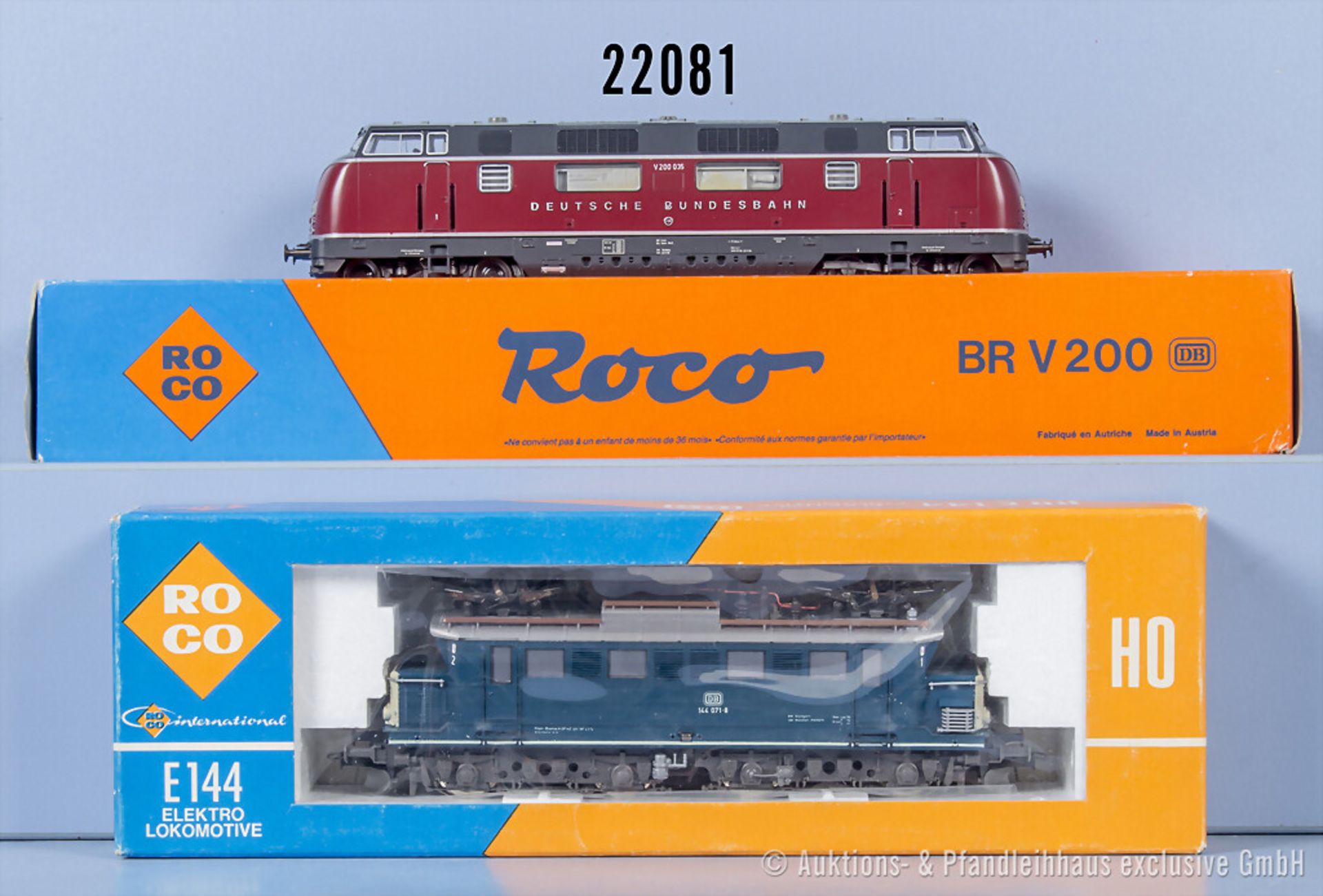2 Roco H0 Loks, dabei 4131 E-Lok der DB, BN 144 071-8 und 43522 Diesellok der DB, BN ...
