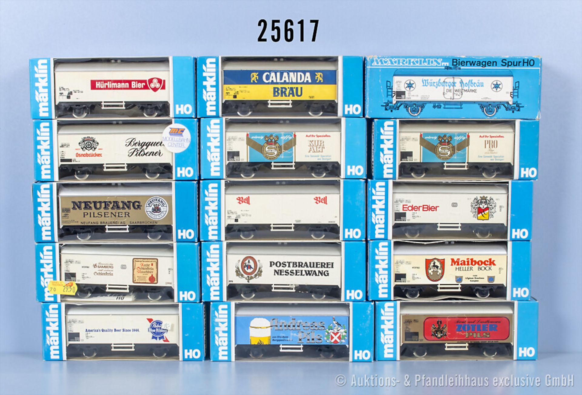 15 Märklin H0 Werbewagen, dabei 11 x 4415 in Varianten, 2 x 4535, 4568 und 4666, Z 1-2, ...