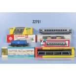 5 H0 Wagen, 1 laderampe und 1 "Orient-Express" Wagen Spur N, verschiedene Hersteller, ...