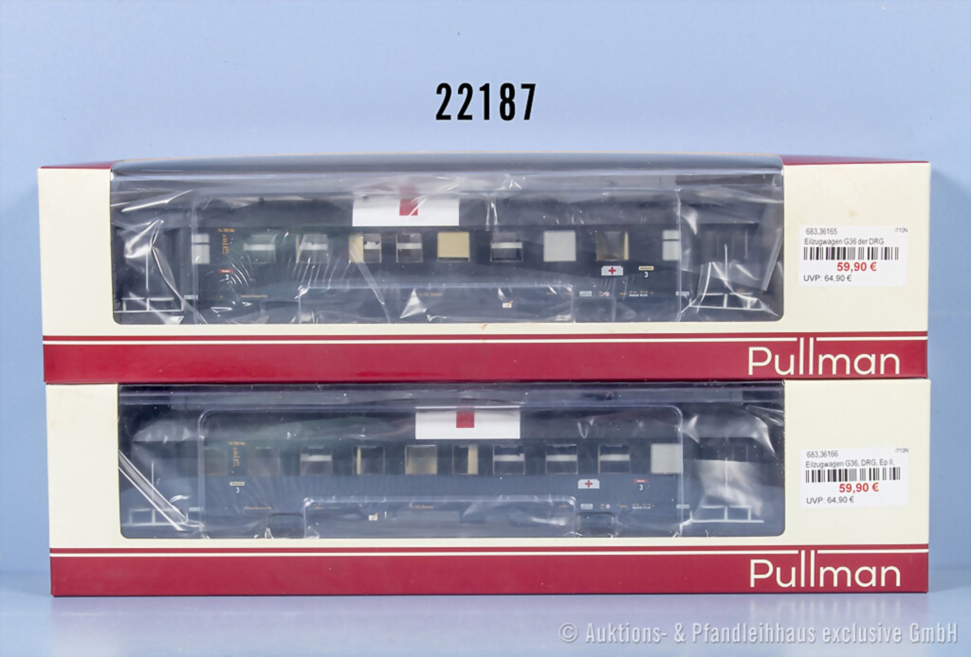 2 Pullman H0 Lazarett-Wagen der DRG, Z 1, in ...