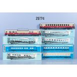7 Märklin H0 D-Zug-Wagen, dabei 4056, 4058, 4059, 4085, 4087, 4089 und 4090, Z 1-2, in ...