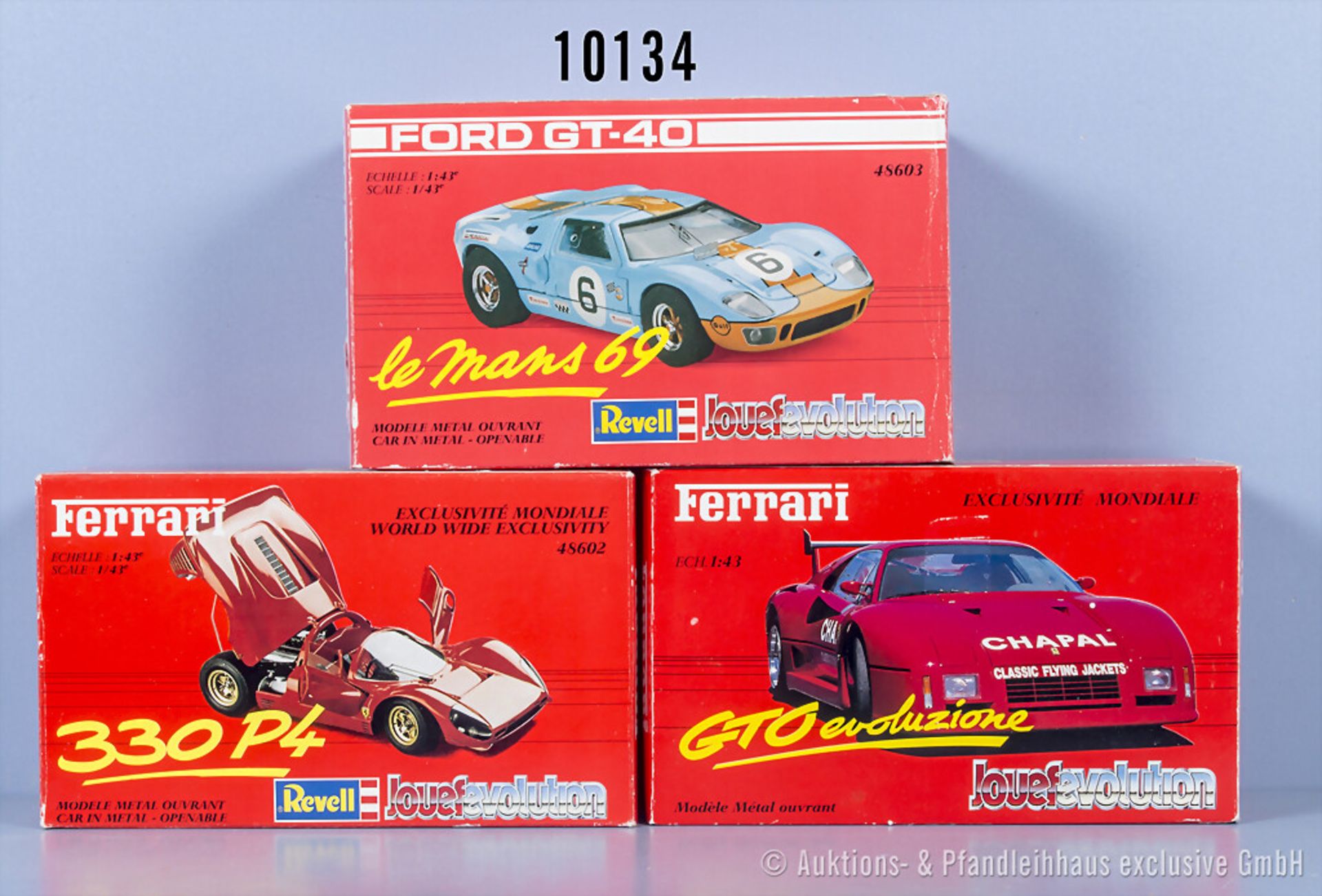 3 Revell Jouef Evolution Modellfahrzeuge, Ford GT-40 Le Mans 69, Ferrari 330 P4 und ...